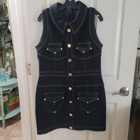 Authentic with Receipt- Balmain Short Topstitch Button Front Dress (46) (14US) - Picture 4 of 11
